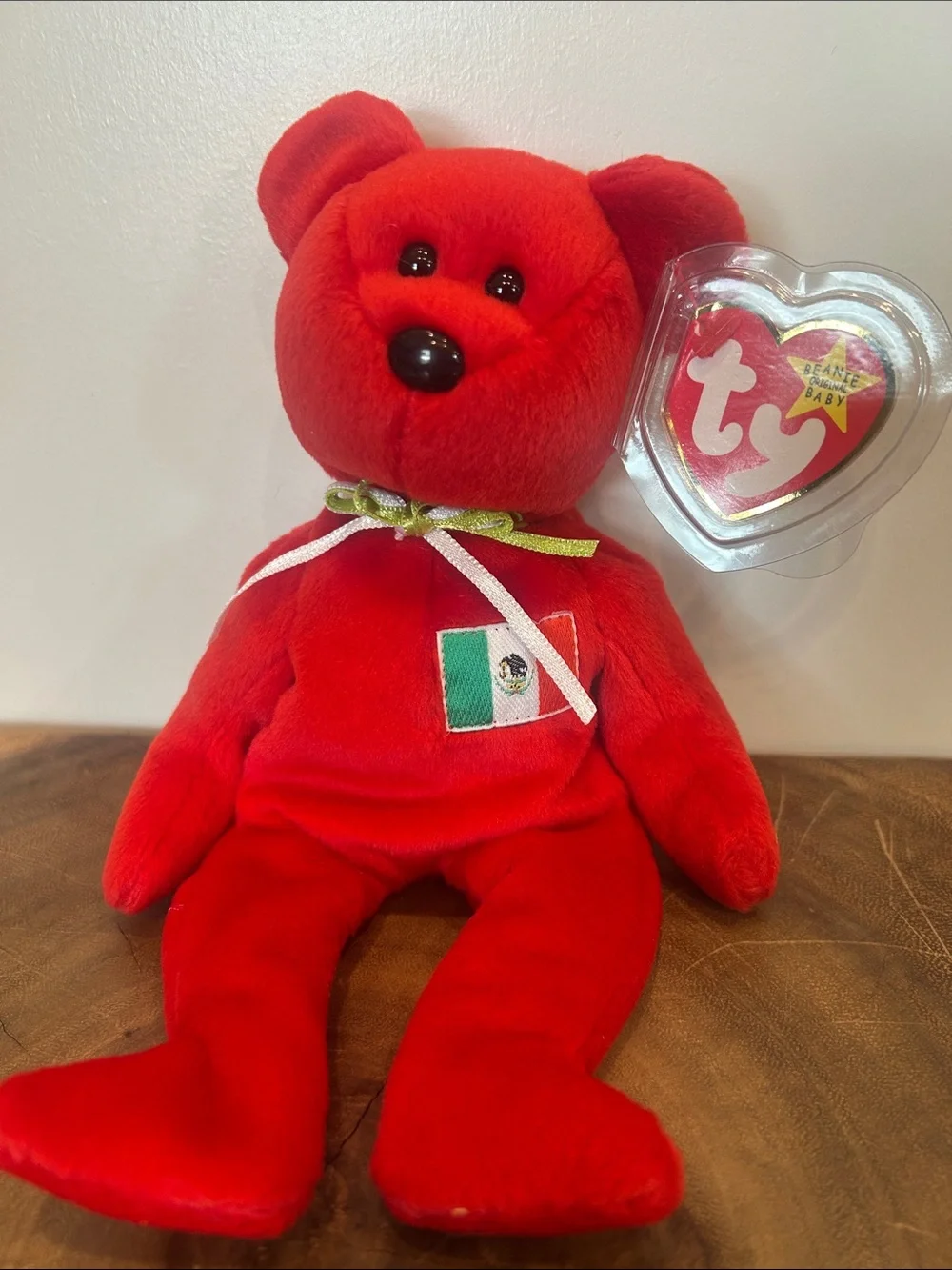 Ty Red Plush Bear with Mexico Flag Patch
